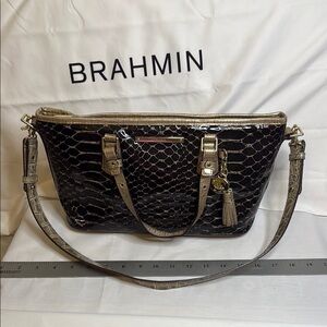 Brahmin Glossy Black and Gold Shoulder Bag